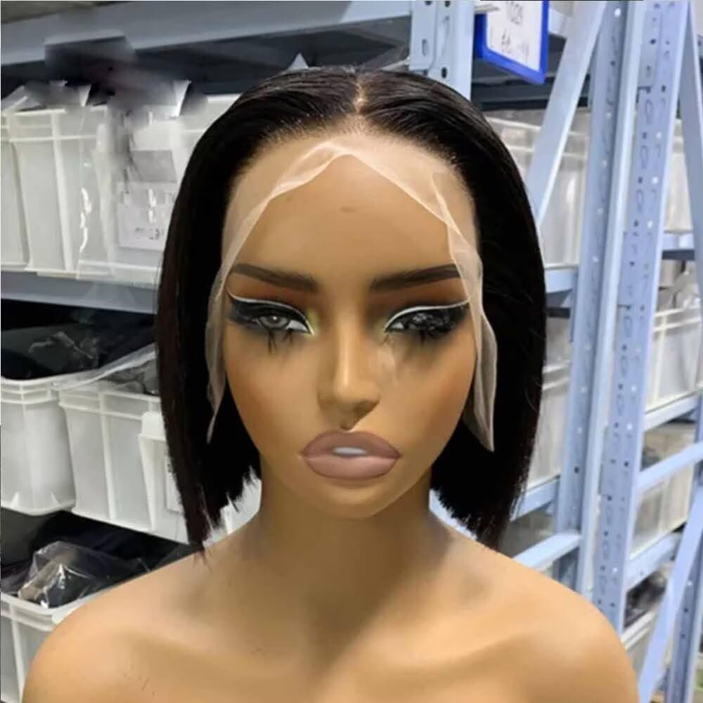 oulaer BOB Bone Straight Human Hair Wigs 13x6 Natural Black Color Short Bob HD Transparent Lace Front Wig Pre Plucked Brazilian Remy Hair 150% Density 12Inch