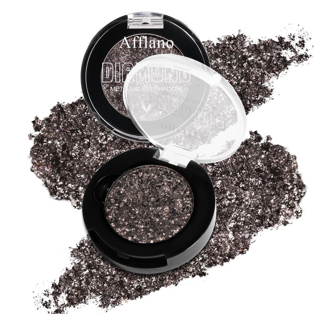 Afflano Multichrome Black Glitter Eyeshadow, Single Shimmery Black Eye Shadow Iridescent Sparkly, Smokey Goth Metallic Eye Makeup Pigmented, Waterproof Vegan Formula Monochrome Eyeshadow for Party