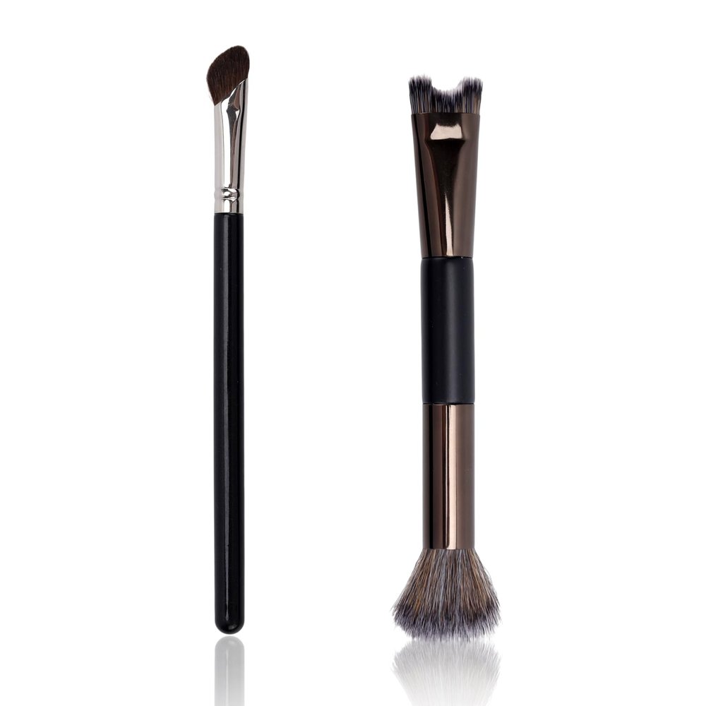 2 Pcs Nose Contour Brushes, 2-in-1 U-Shaped Fluffy and Mini Tilt Brush Practical Makeup Tool Set for Nose Sculpting Defining Highlighting