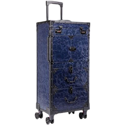 GGGUOJINN Cosmetic Case Beauty Manicurist Stand Aluminum Travel Case Wheel Storage Cosmetic with Mirror Light Box (Color : Blue, Size : 38x25.5x82cm) (Blue 38x25.5x82cm)