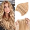 Prokyvity Halo Hair Extensions Real Human Hair,Halo Hair Extension 100% Human Hair,Wire Hair Extensions,Thicker 12P613 Golden Brown Mixed Bleach Blonde 20inch/100g view 1