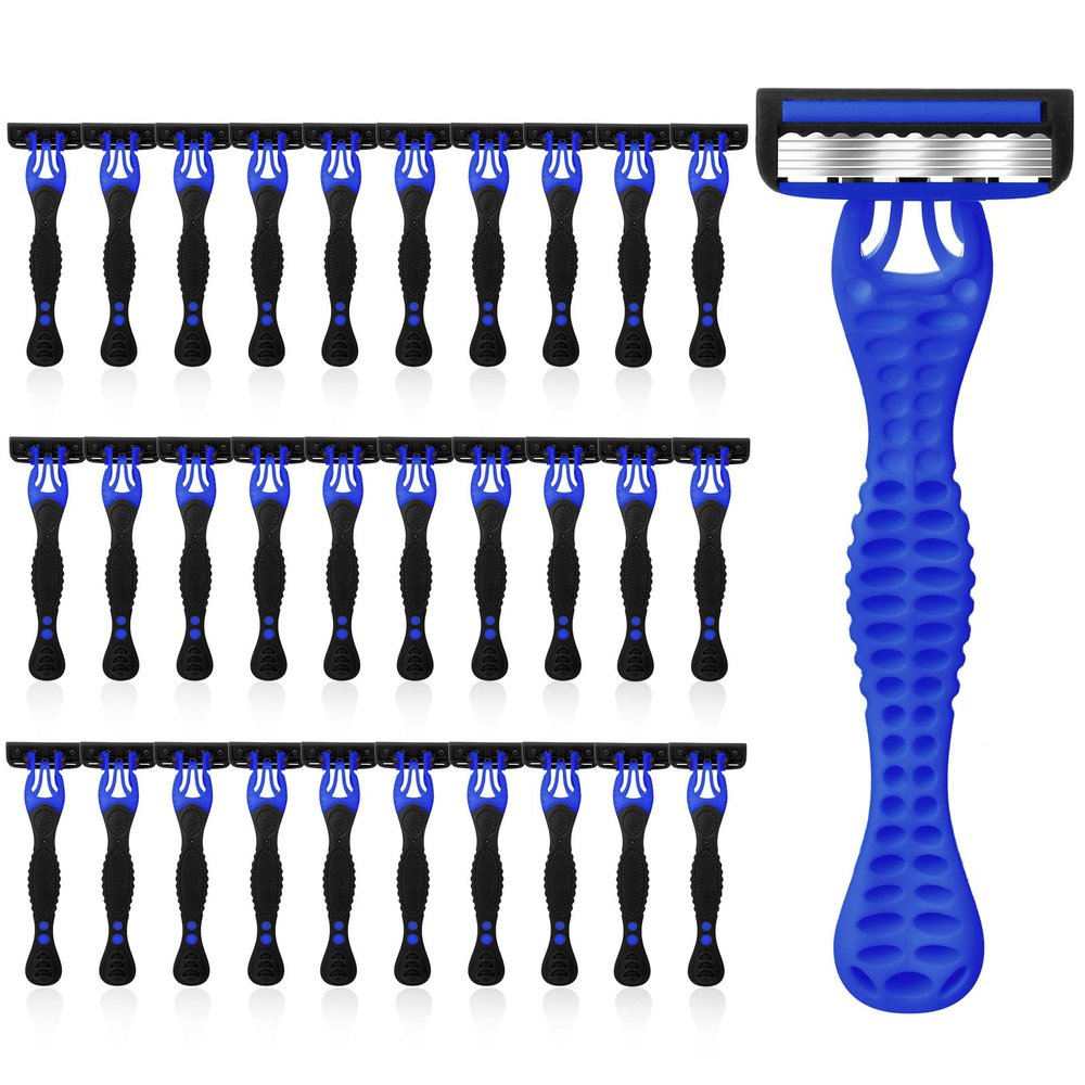 Leriton 30 Pcs Sensitive Men's Disposable Razors Bulk 5-Blade Disposable Head Razor for Sensitive Skin for Hotels, Travel, Business Trips, Gyms, SPA, Donations, Gifts, Etc.