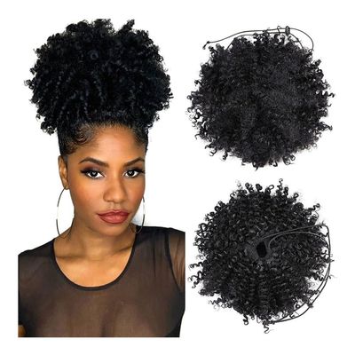 LPOCIKZADEC Messy bun Hair Piece, Curly Afro Puff Synthetic Hair Bun - Drawstring Ponytail Extensions for Women,Hair bun Wig(Dark Brown)