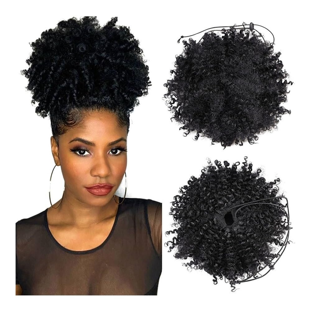 LPOCIKZADEC Messy bun Hair Piece, Curly Afro Puff Synthetic Hair Bun - Drawstring Ponytail Extensions for Women,Hair bun Wig(Dark Brown)