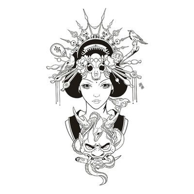 5 PCS Temporary Tattoos Girl Geisha Herbal Tattoo Sticker Semi-Permanent Non-Reflective Juice Simulation Tattoo Arm Sticker