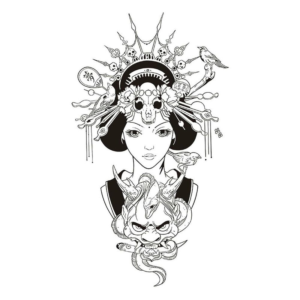 5 PCS Temporary Tattoos Girl Geisha Herbal Tattoo Sticker Semi-Permanent Non-Reflective Juice Simulation Tattoo Arm Sticker