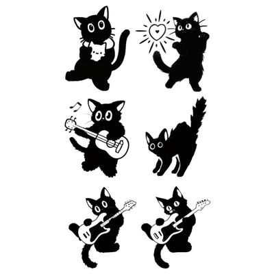 15 PCS Temporary Tattoos Black Cat Guitar Juice Tattoo Stickers Female Waterproof Long-Lasting Herbal Semi-Permanent Clavicle Arm Simulation Tattoo Stickers