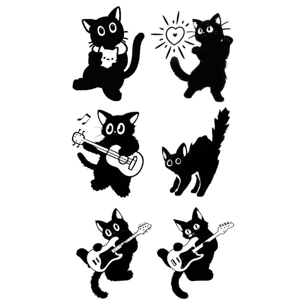 15 PCS Temporary Tattoos Black Cat Guitar Juice Tattoo Stickers Female Waterproof Long-Lasting Herbal Semi-Permanent Clavicle Arm Simulation Tattoo Stickers