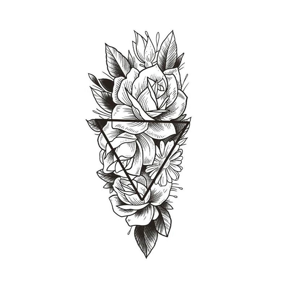 5 PCS Temporary Tattoos Rose Geometric Pattern Female Personality Herbal Simulation Tattoo Tattoo Stickers Waterproof Long-Lasting Shoulder Arm Stickers