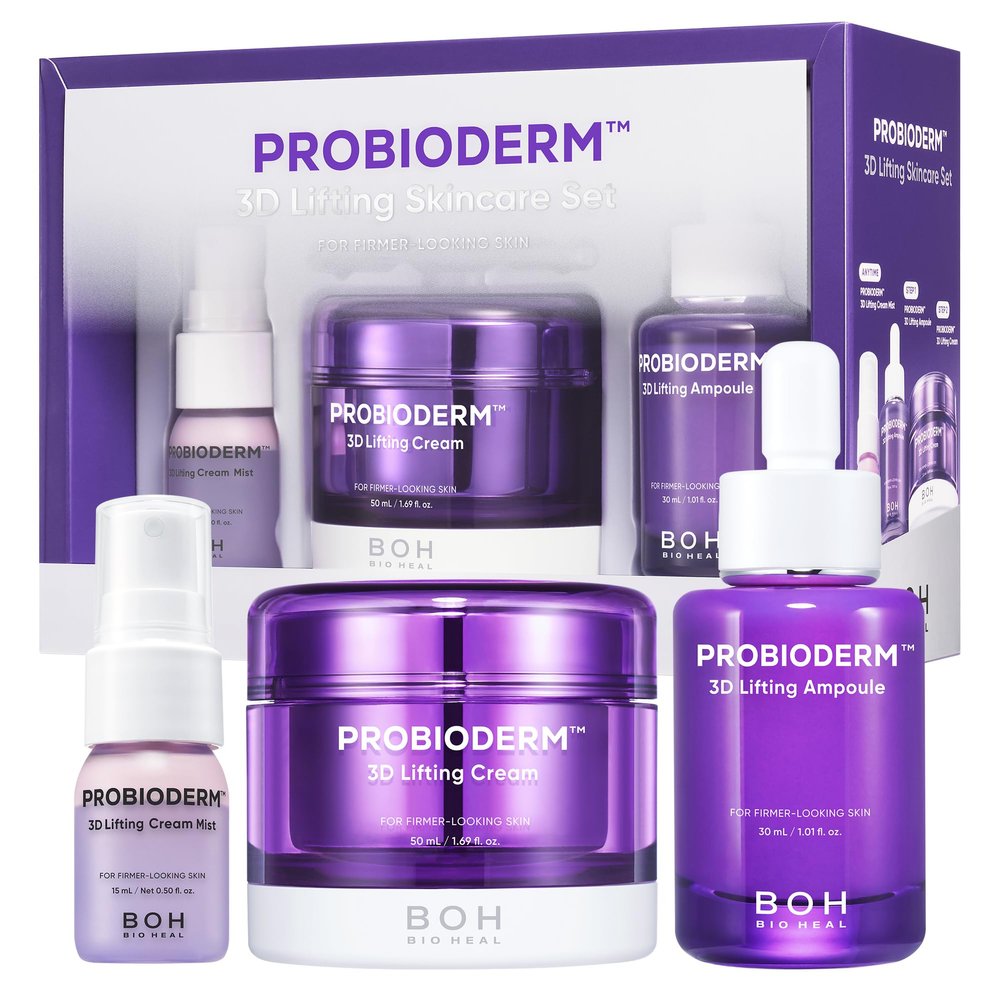 BIOHEAL BOH Probioderm 3D Lifting Skincare Set | Anti-Aging Face Moisturizer Night Cream, Ampoule & Facial Serum Spray | Korean Skin Care Kit for Firming & Hydration | K Beauty Gift Set for Women