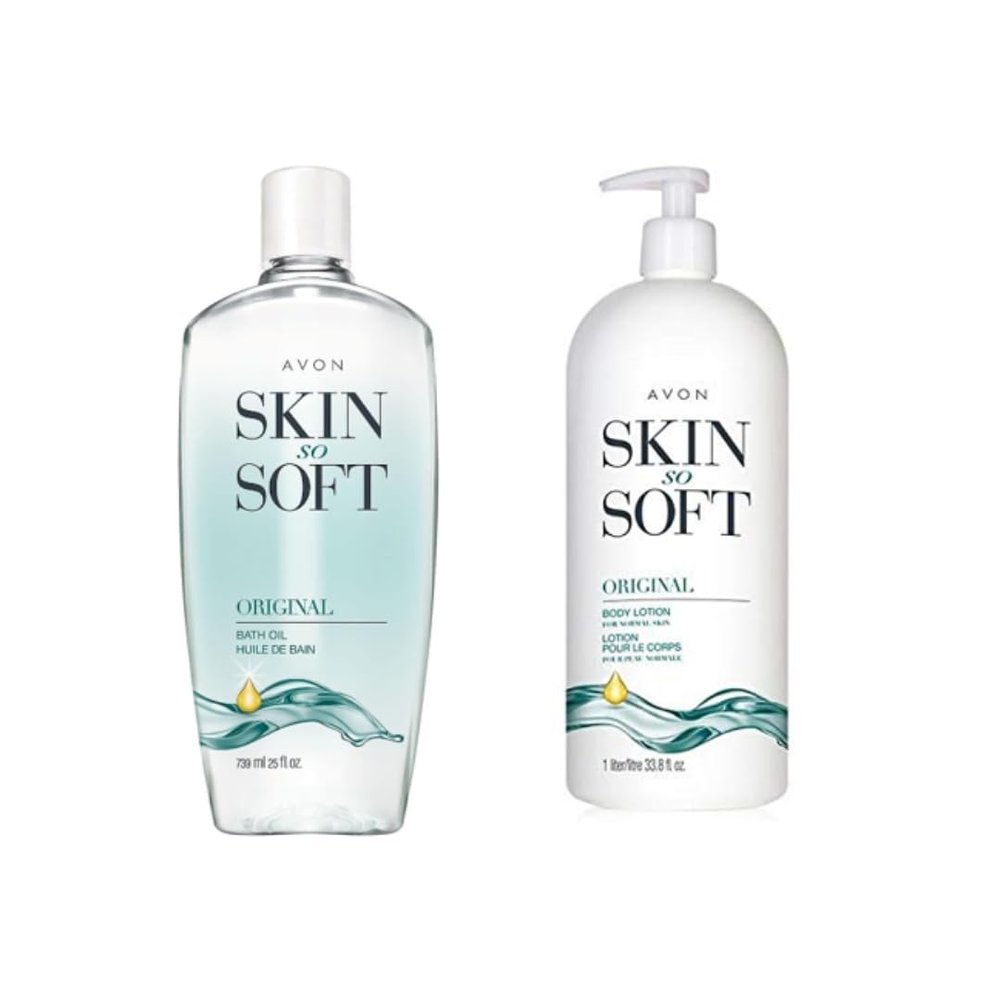 Avon Bonus Sized Combo - Skin So Soft Bath Oil 25 oz + Body Lotion Bonus Sized 33.8 oz