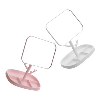 EPIGEIST 2pcs Rotatable Desktop Makeup Mirror Storage Tray Compact Household Cosmetics Mirror Practical Vanity Accessory for Easy Use and Organization