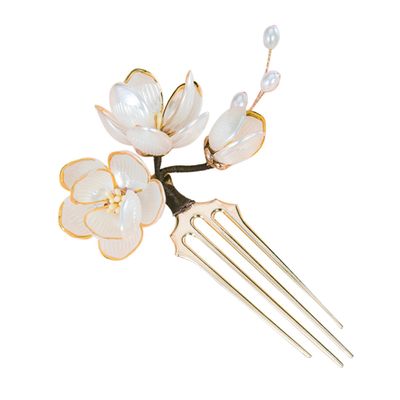Baluue Chinese Vintage Hair Comb with Flower Insert Hanfu Hairpin for Women Elegant Traditional Asian Hair Accessories for Updos and Special Occasions