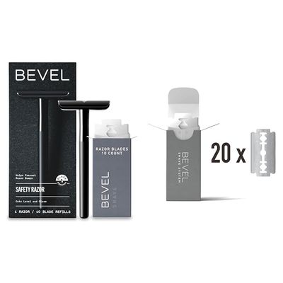 Bevel Safety Razor with Brass Weighted Handle and 30 Double Edge Safety Razor Blade Refills, Single Blade Razor for Men, Designed for Coarse Hair to Prevent Razor Bumps, Black (Packaging May Vary)