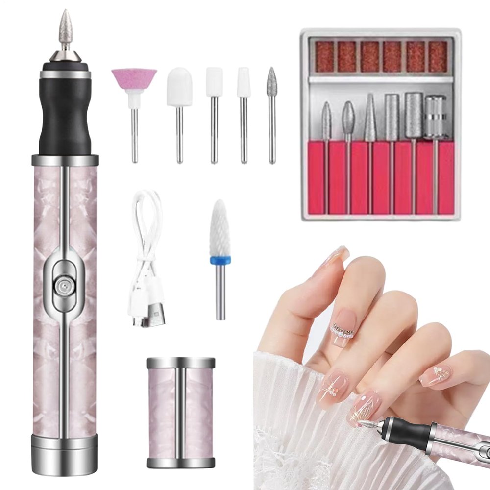 Nail File Drill, Electric Nail Drill Kit, Professional USB Rechargeable Manicure Set, Pedicure Tool for Gel Polish, Home and Salon Use, 7.68x5.39x1.38inch, Ideal for Acrylic Nails