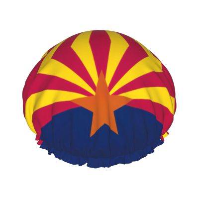 Arizona State Flag Print Bath Hair Cap Double Layer Shower Cap For Women And Men Reusable Lightweight Soft