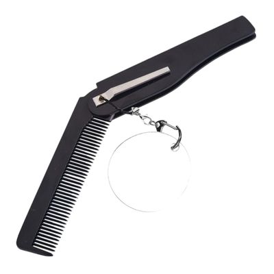 Baluue Folding Comb Keychain Small Beard Comb for Men Portable Fine Tooth Travel Accessory Barber Oval Mirror