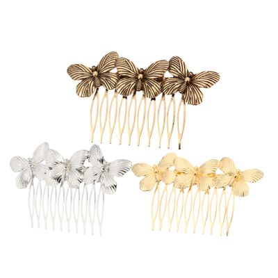Baluue 3pcs Vintage Butterflies Hair Comb Retro Headpiece for Brides and Women Elegant Hair Accessories Gold Silver and Antique Finish for Weddings and Special Occasions