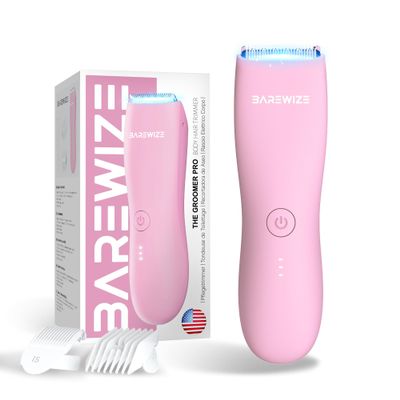 BAREWIZE Bikini Trimmer for Women, Pubic Hair Trimmer | Waterproof, USB-C Rechargeable, LED Light, Replaceable Blade | Electric Razors for Women, Electric Lady Shaver (Blush Pink)