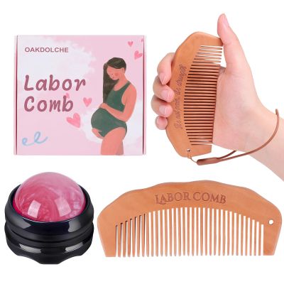 OAKDOLCHE Wooden Birth Comb & Massage Roller Ball Kit for Women Labor and Delivery Essentials, Labor Comb Pregnancy Must Haves, Designed for Expectant Moms