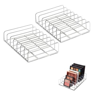 2-Pack Acrylic Makeup Palette Organizer, 7-Slot Eyeshadow Palette Storage, Clear Display Case for Vanity Drawer Countertop, Cosmetic Organizer for Makeup Brushes, Lipstick, Blush Kits