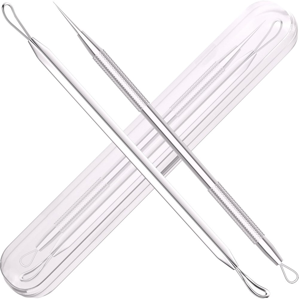 Azosowo 2-Pack Blackhead Remover Tools, Pimple Popper Tool Kit, Pimple Extractor Tools, Blackhead Extractor for Zit, Comedone, Acne, Whitehead - with Case