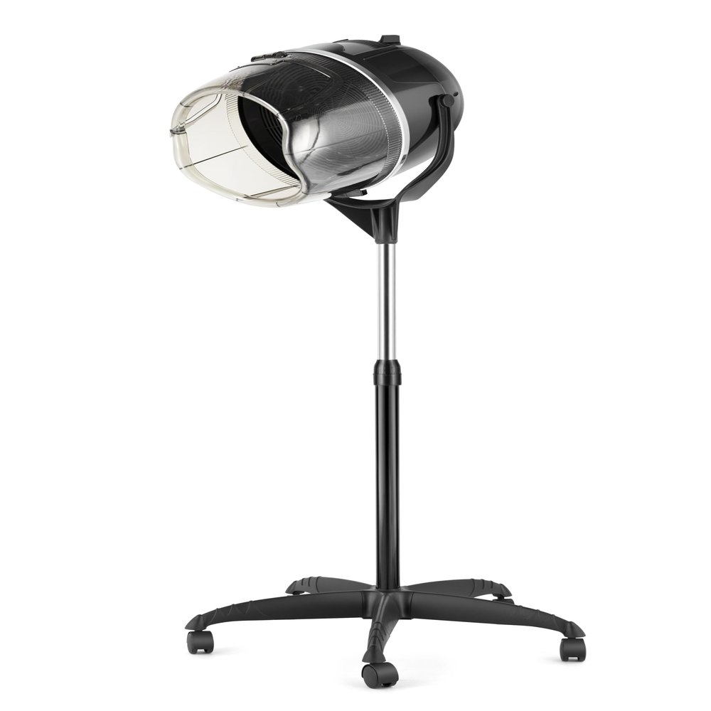 Professional Salon Hair Dryer Stand with Rolling Base, Height Adjustable, Black