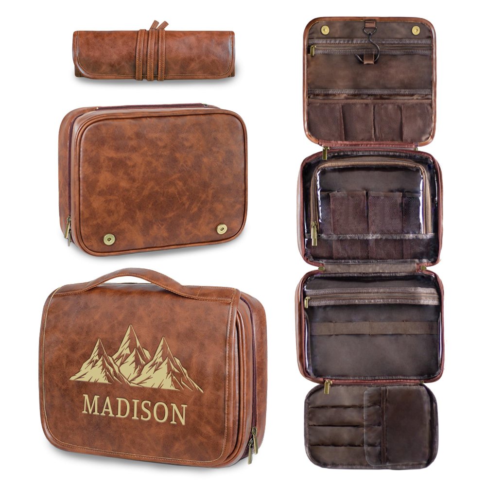 3-in-1 Large Personalized Fathers Day Toiletry Bag for Men, Personalized PU Leather Dopp Kits, Custom Men Hanging Toiletry Travel Organizer Bag Gifts for Dad Husband Grandpa, Father's Day Anniversary