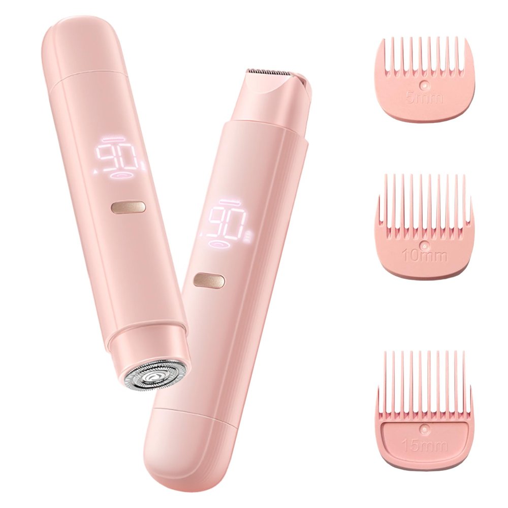 Bikini Trimmer for Women, 2 in 1 Electric Razor for Women Body Underarm Pubic Hair, Rechargeable LED Display Electric Trimmer