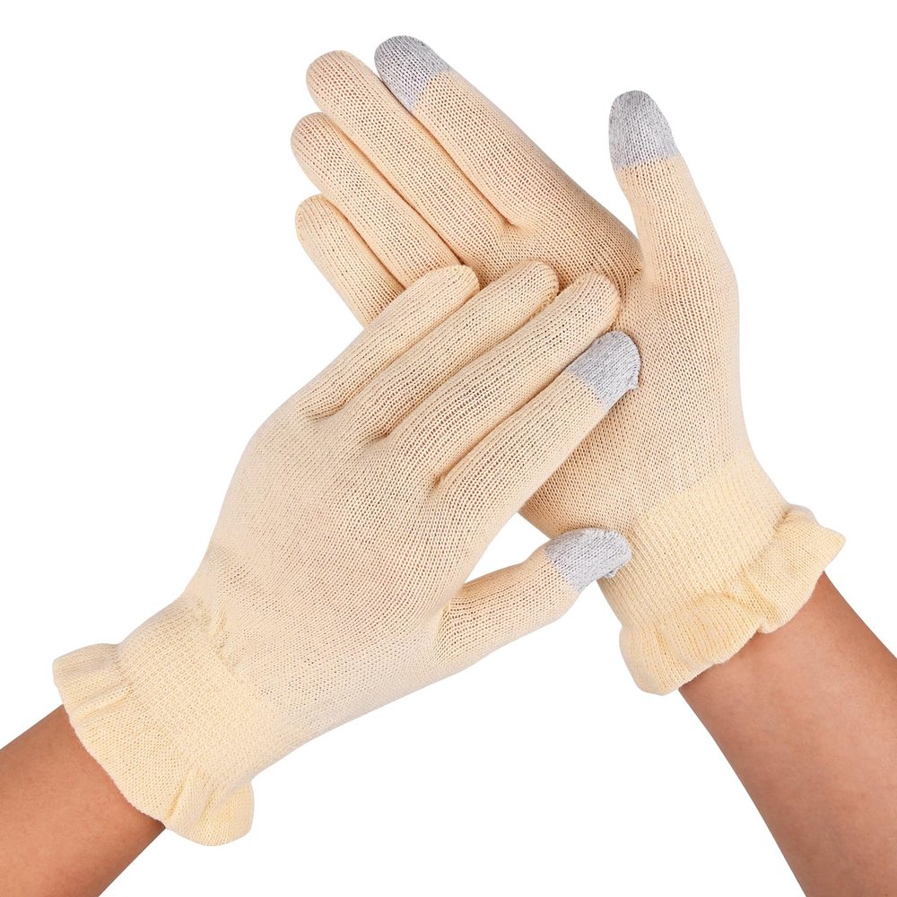 Cotton Moisturizing Gloves Overnight Hand Beauty Gloves Touchscreen Sleeping Gloves (XS-Beige, Count, 2)