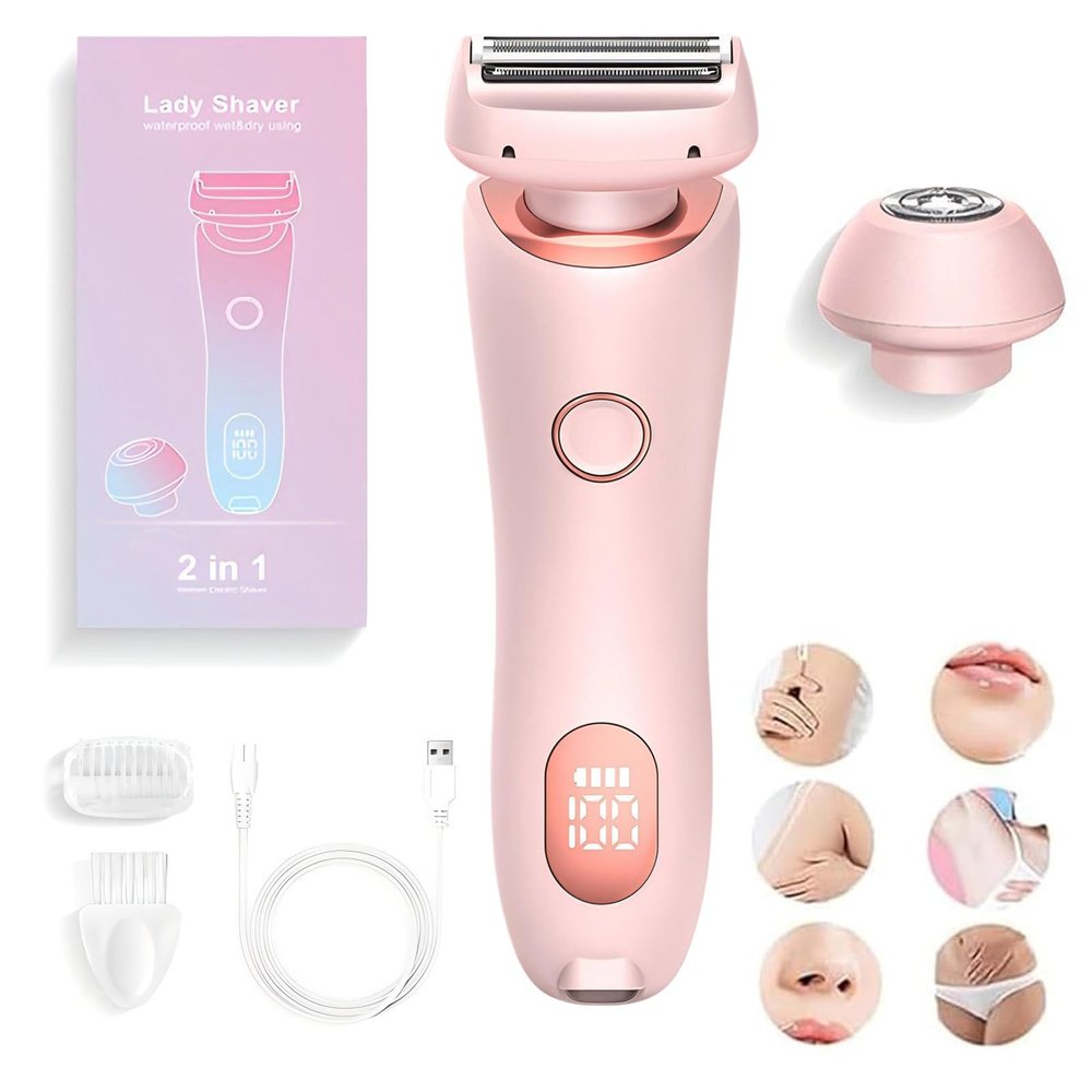 Dusk Razor for Women: Silk Glide Pro 3.0 Electric Shaver - Waterproof 2-in-1 Wet&Dry Painless Hair Removal for Legs/Underarm/Bikini with Removable Head & Travel Case (Pink)
