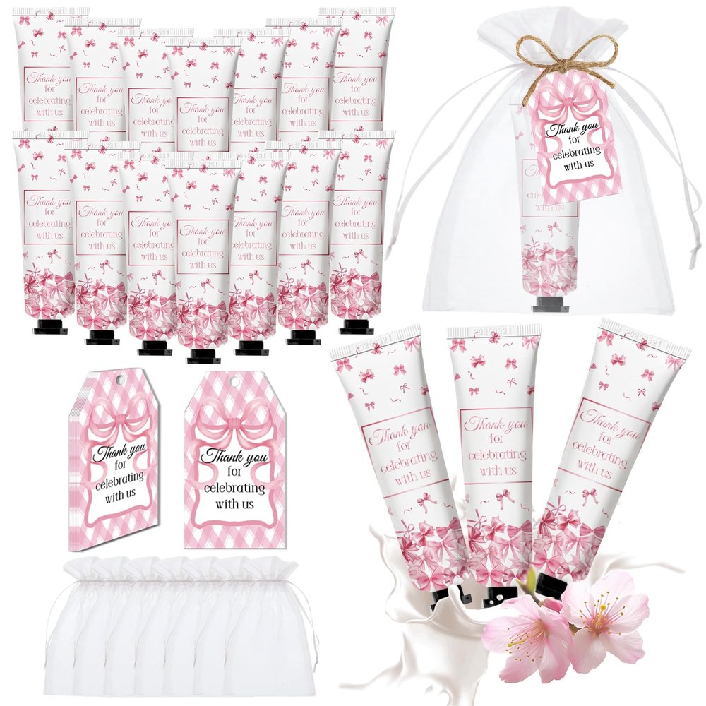 50 Pcs Pink Bow Gifts Hand Cream Bulk for Women,Girls Favors Gifts for Bachelorette Mini Travel Hand Lotion Bulk for Guest Wedding Bridal Engagement Baby Shower Valentine's Party Stuffers