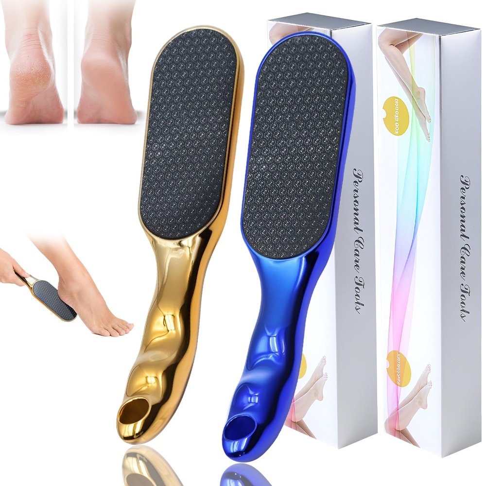 2 Pcs Veinsgrain Foot File, Nano Glass Foot File Hard Skin Remover with Non-Slip Ergonomic Handle, Professional Foot Care Tools for Smooth Feet(Gold+Blue)