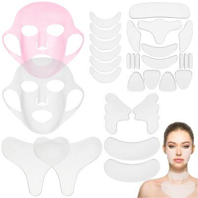 32 Pcs Anti Wrinkle Silicone Patches, Forehead Neck Face Chest Wrinkle Pads, Reusable Skin Care Patches, Soft and Comfortable, Facial Mask Kit for Smoothing, Mask & Line Remover Set