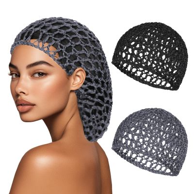 2 PCS Hair Nets for Sleeping Mesh Crochet Hair Wrap Breathable Sleep Cap for Women Reusable Elastic HairnetBlackGrey