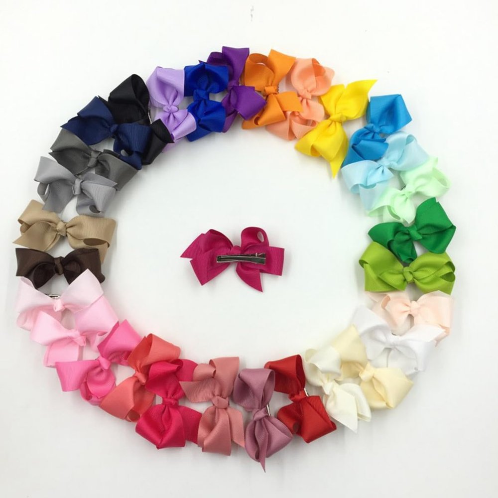 20Pcs 7.6cm Artifical Ribbon Flower Bows For Hair Clips For Women Boutique HeadBows Hair Accessories (20Pcs Multi, With Clip)