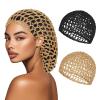 2 PCS Hair Nets for Sleeping Mesh Crochet Hair Wrap Breathable Sleep Cap for Women Reusable Elastic HairnetBlackKhaki view 1