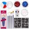 19 Pcs Red White Blue Face Paint Kit Patriotic Stripe Fan Brush Stick 3 Color Face Glitter Powder Stencil Stickers with Makeup Brush Independence Day Face Painting Kit for Memorial Day Party Favors view 1