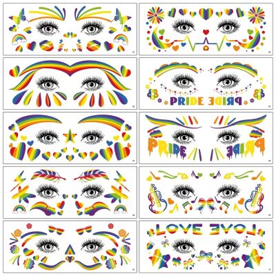 10 Sheets Rainbow Face Tattoo Stickers, Gay Pride Temporary Tattoos for LGBT Waterproof Colorful Heart Star Fake Stickers for LGBTQ Pride Parades Festivals & Party Makeup Merch Accessories