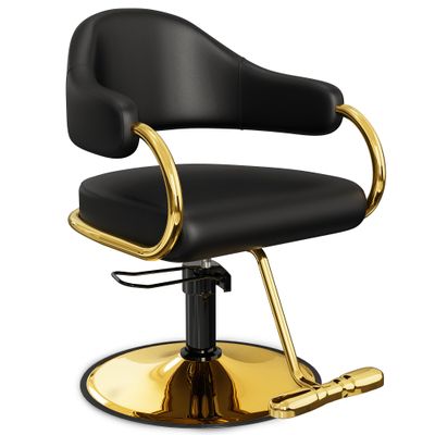 Baasha Professional Black and Gold Salon Chair for Hair Stylists - Modern Stylist Chair with Memory Foam Cushion, Oversized Stable Base & 330 lb Weight Capacity