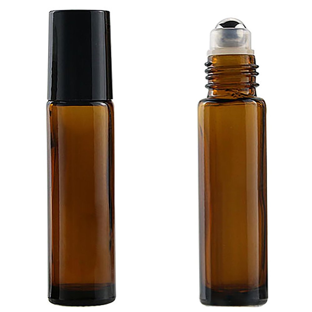 2 Pcs 10ml Amber Roller Bottles Glass Essential Oil Roll On Bottles Empty Roller Ball Applicator Rollerball Perfume Container