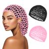 2 PCS Hair Nets for Sleeping Mesh Crochet Hair Wrap Breathable Sleep Cap for Women Reusable Elastic HairnetBlackPink view 1