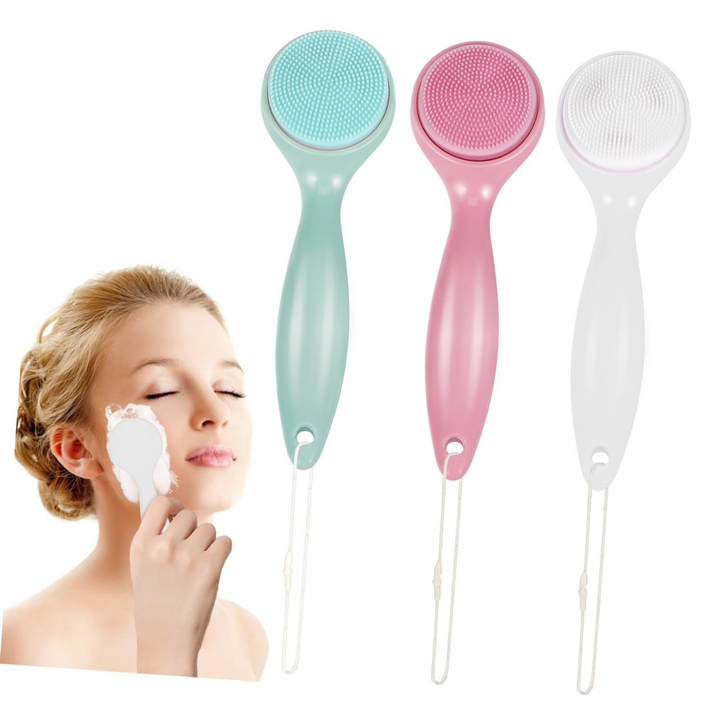 BAZEITFLOW 3pcs Manual Face Scrubber Soft Silicone Bristles for Gentle Facial Cleansing