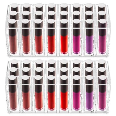 2 Pcs Lipstick Organizer Lipstick Case with 24 Slots Lip Gloss Holder, Acrylic Lipstick Storage Organizer Lipgloss Display Case, Clear Lip Balm Holder Display for Lip Gloss, Eyeliners