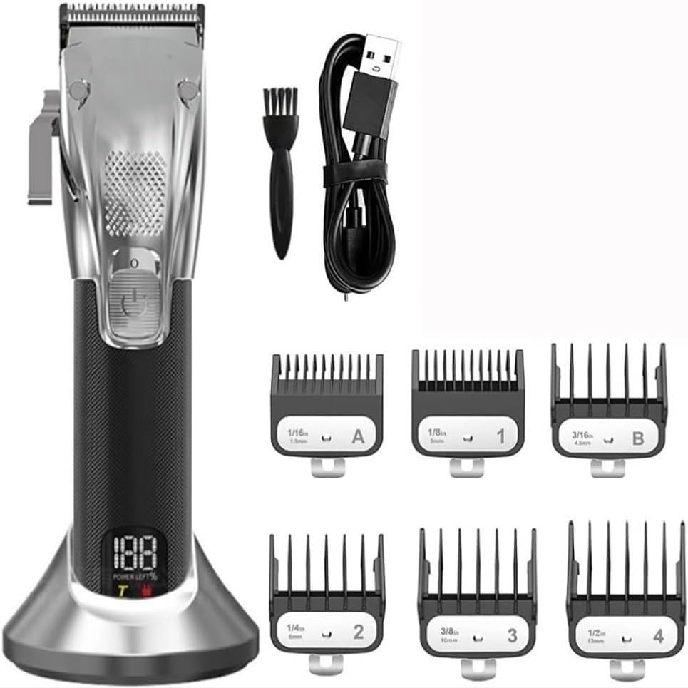 Datianu Hair Cutting Tool, Adjustable Barber Electric Hair Clipper Men Professional Hair Trimmer Beard Haircut Machine Rechargeable 2-Speed(Silver)