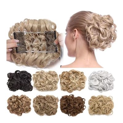 WOAITIANTIAN Hair Bun, Large Comb Hair Clips for Curly Synthetic Hair Extensions & Updo Bun Hair Extensions(Light brown white)