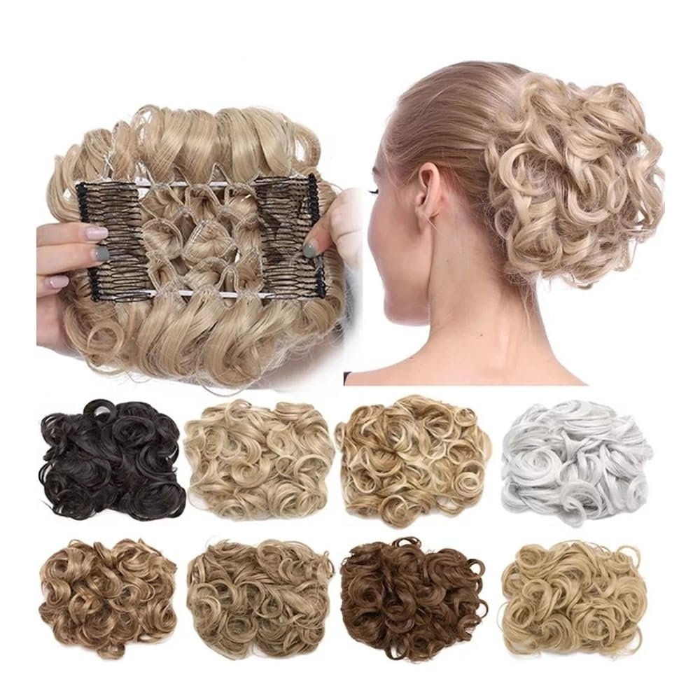 WOAITIANTIAN Hair Bun, Large Comb Hair Clips for Curly Synthetic Hair Extensions & Updo Bun Hair Extensions(Light brown white)