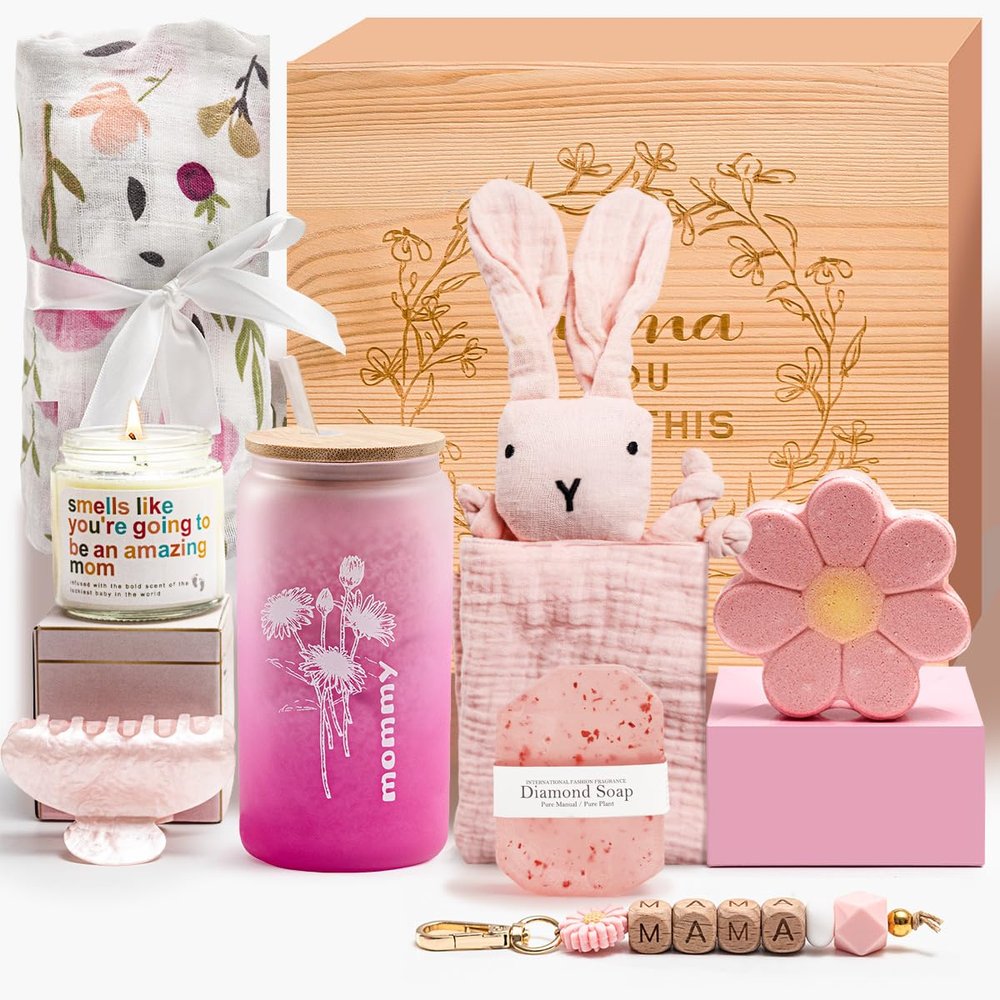 New Mom Gifts,New Mummy Care Package After Baby,Pregnancy Gifts Basket for Expecting Mom,First Time Mothers Day Gift for New Mom Birthday Spa Gifts for Women