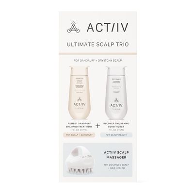 ACTIIV Ultimate Scalp Trio | Soothes Dry, Itchy Scalp, Reduces Flakes, Strengthens And Hydrates Hair, Includes Dandruff Shampoo, Conditioner & Scalp Massager, Vegan, For All Hair Types