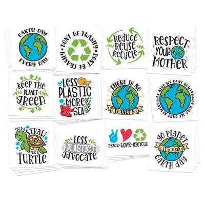 Classroom Temporary Tattoos/For Schools - Maths - ASL - Science - STEM/Educational Supplies/Skin Safe/Removable (Earth Day 48pk)